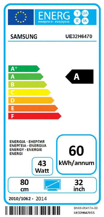 Energie-Label Samsung Ue32h6470 32" LED (32", Full HD)