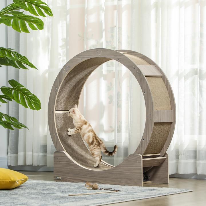 Produktbild PawHut Katzenlaufrad Mehrschichtplatte, Wellpapier Walnuss (94 cm, Walnuss)