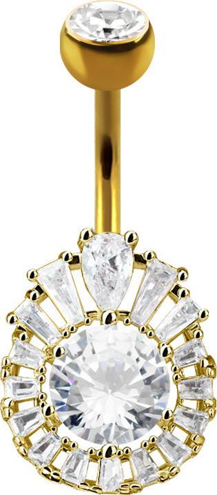 Star Piercing Banane 14k vergoldet Prinzessin mit grossem Kristall (Chirurgenstahl 316L, Messing)