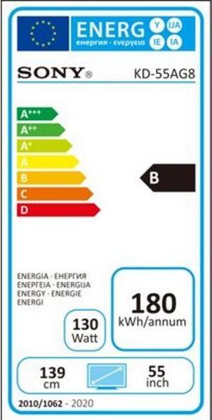 Energie-Label Sony TV KD-55AG8 inkl. Zattoo Ultimate (2 Monate) (55", OLED, 4K)