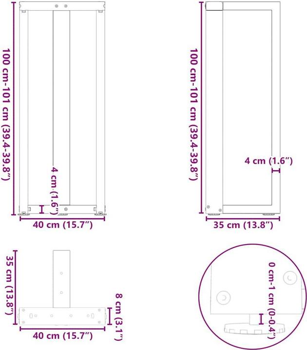 Image du produit VidaXL Pieds de table de bar en T 2 pcs. Blanc 40x35x(101-102) cm Pied de table en acier
