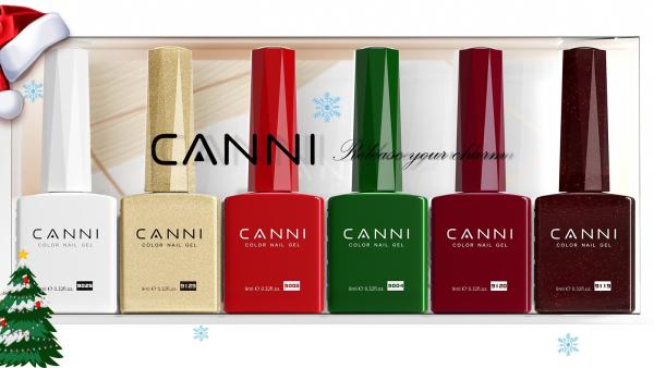 Canni Christmas Set (Weiss, Grün, Rot, GoldGlitter, funkelndes Bordeauxrot, UV-Gel Lack)