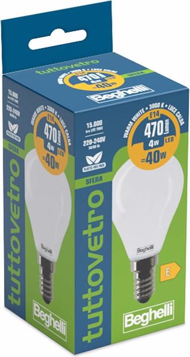 Actual product image Beghelli All-Glass Energy-saving Bulb Warm White 3000 K 4 W E14 E (E14, 4 W, 470 lm, 1 x, E)