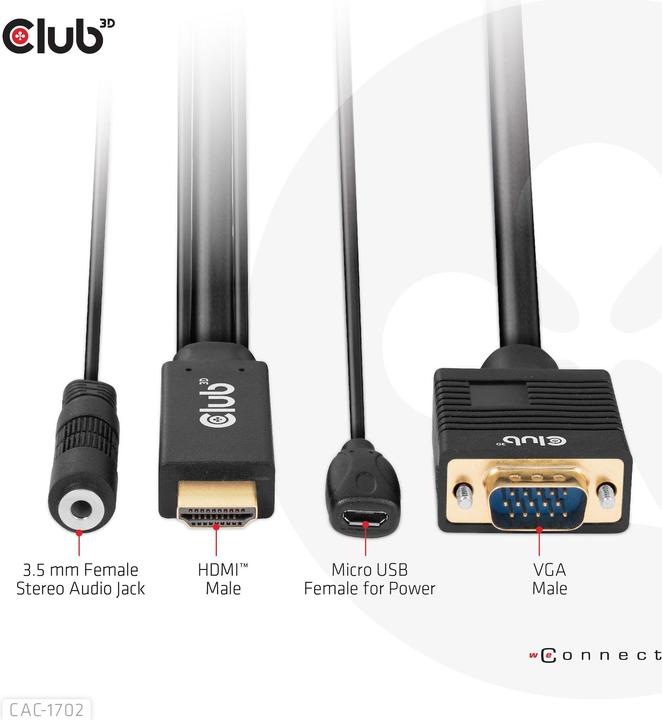 Image du produit Club 3D Câble Club3D HDMI+Micro-USB femelle > VGA+ mâle/femelle (2 m, HDMI)
