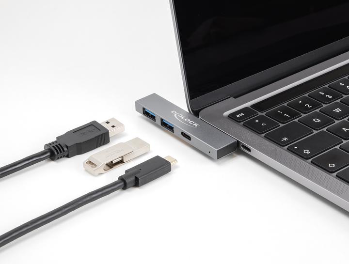 Productafbeelding Delock 3-poorts slanke USB-hub met USB Type-C naar 1 x USB 5 Gbps (USB-C, 3 Havens)