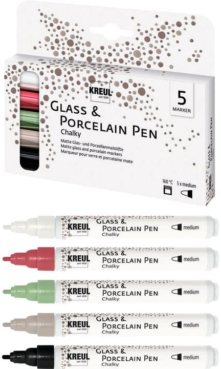 Produktbild Kreul Glass & Porcelain Pen (Noble Nougat, Cozy Red, Rosemary Green, White Cotton, Black Carbon, 5 ml)