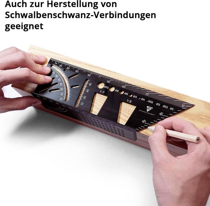 Produktbild Stahlwerk 2er Set Gehrungswinkel-Lineal mit Anschlag und Bohrlehre 3D-Winkel Gehrmass