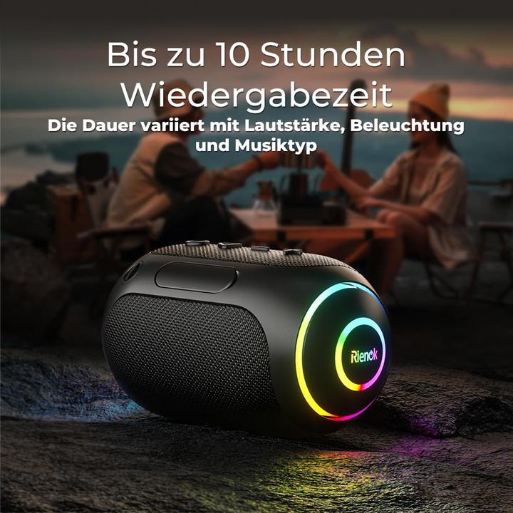 Immagine prodotto Rienok Wasserdichter Bluetooth Lautsprecher (10 h, Batteria ricaricabile)