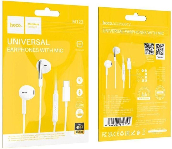 Actual product image Hoco Wired headphones EOL wire earphones Type C with microphone M123 white