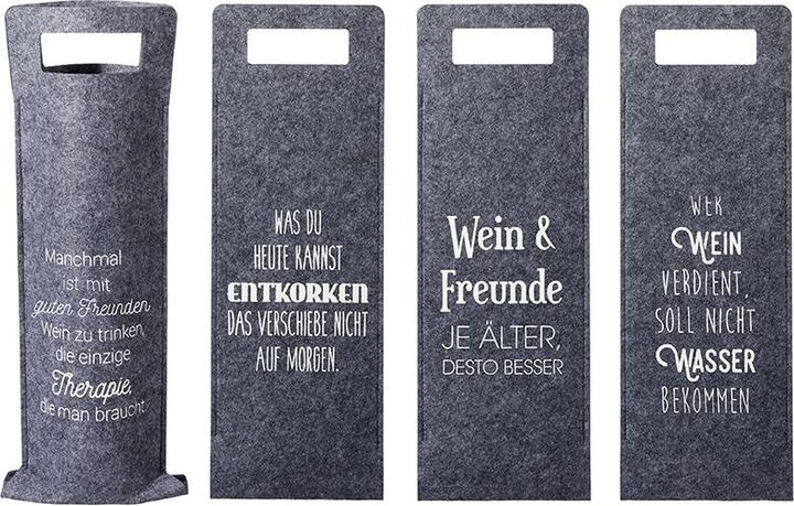 G. Wurm Flaschentasche Wein mit Spruch Filz 41x14,5cm grau (Flaschentasche, 1 x)
