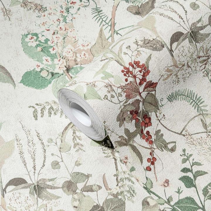 Produktbild A.S. Création Blumentapete Landhaus Vintage Tapete Weiss Grün Rot Vliestapete Blumen floral (53 x 1005 cm)