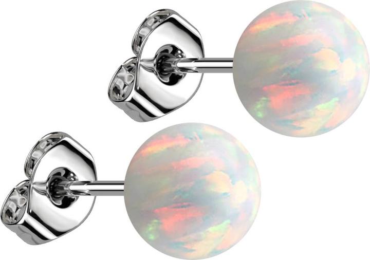 Star Piercing Ohrstecker mit Kugel Opal weiss (Chirurgenstahl 316L, ohne Messing)