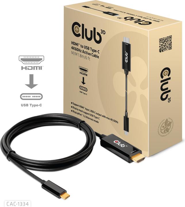 Produktbild Club 3D HDMI (Typ A) — USB Typ C (1.80 m, HDMI, USB Typ C)