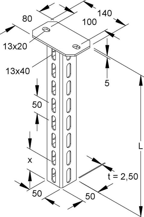 Immagine prodotto Niedax HU 5050/900 E3 Maniglia sospesa con profilo a U 50x50x905 mm