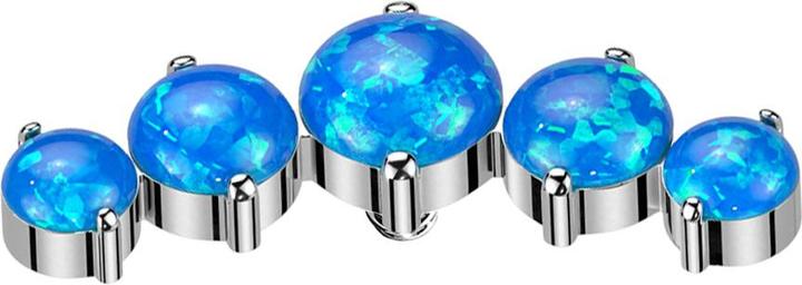Star Piercing Dermal Anchor gebogen silber fünf Opale blau (ohne Messing, Titan G23)
