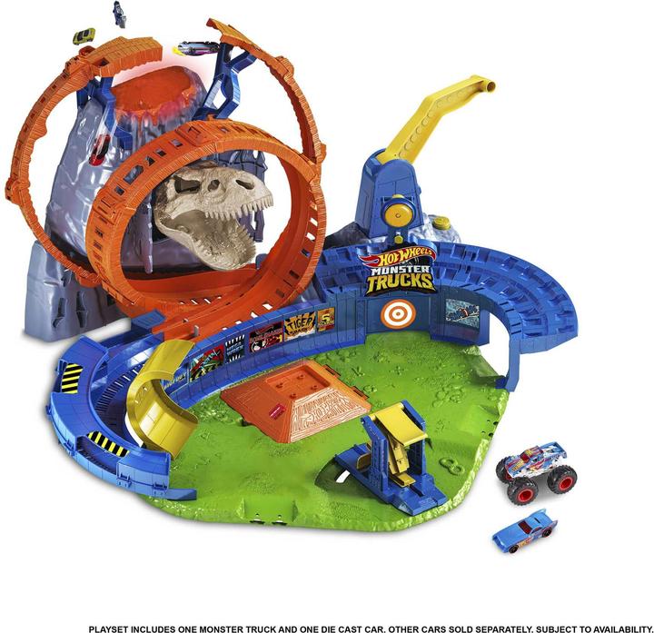 Actual product image Hot Wheels Monster Trucks T-Rex Volcano Arena
