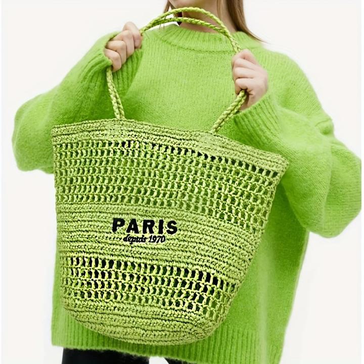 Immagine prodotto Only-Bags.Store Borsa della spesa in paglia intrecciata, borsa a tracolla con lettera ricamata alla moda, borsa da