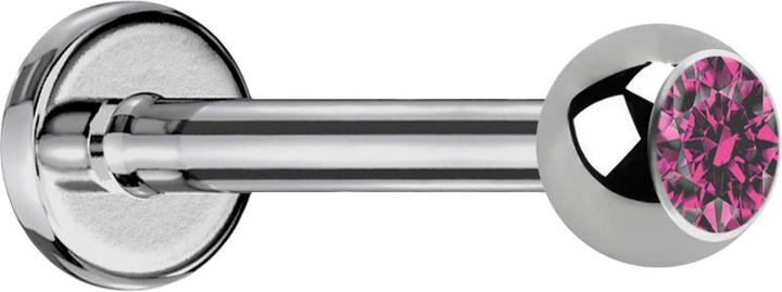 Star Piercing Labret silber mit Kugel Kristall pink (ohne Messing, Titan G23)