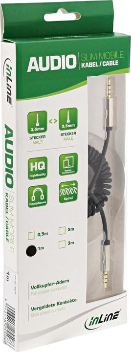 Produktbild InLine Slim Audio Spiralkabel Klinke 3 (1 m, 3.5mm Klinke (AUX))