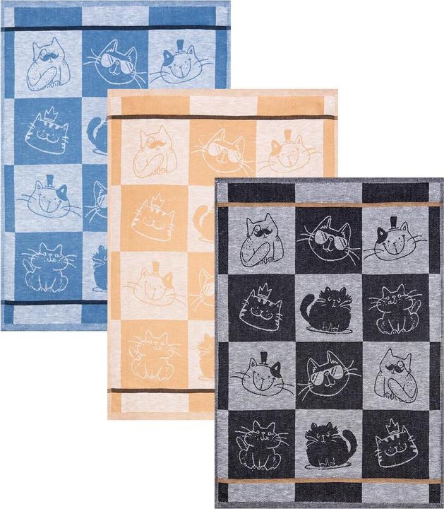 Kracht 3er Pack Halbleinen Küchentuch Cool Cat (50 x 70 cm)