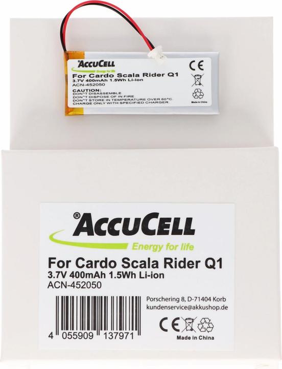 Image du produit Cardo Batterie Rider Q1, Scala Rider Q1, Q3, Scala Rider Q3, FM, Solo Batterie WW452050PL (1 pcs, Spécifique à l'appareil, 400 mAh)