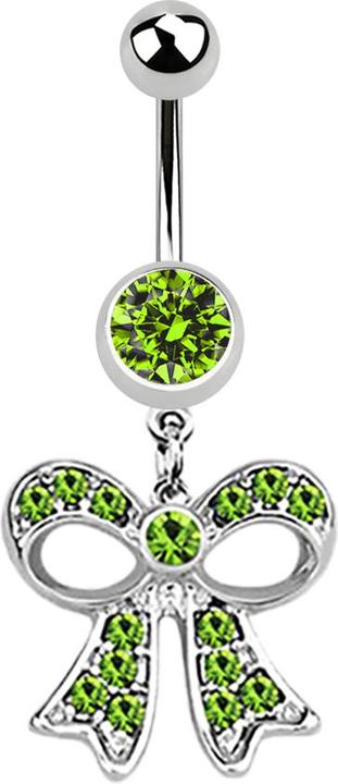 Star Piercing Banane silber mit Anhänger Masche hellgrün (Chirurgenstahl 316L)