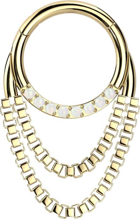 Star Piercing Micro Segmentring klappbar vergoldet front Opale silber Anhänger zwei Ketten (Chirurgenstahl 316L, ohne Messing)
