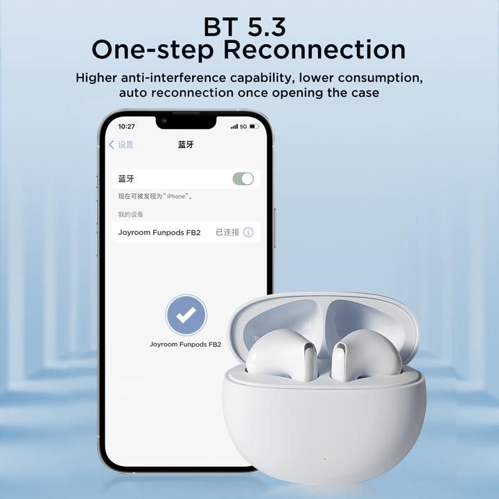 Image du produit Joyroom Funpods Series JR-FB2 Half in-ear Wireless Headphones - Blanc (35 h, Sans fil)