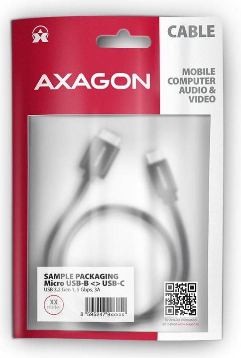 Image du produit Axagon BUMM3-CM10AB Câble Micro-B USB vers USB-C 3.2 Gen 1 (1 m, USB 3.2 Gen 1, 5 W)