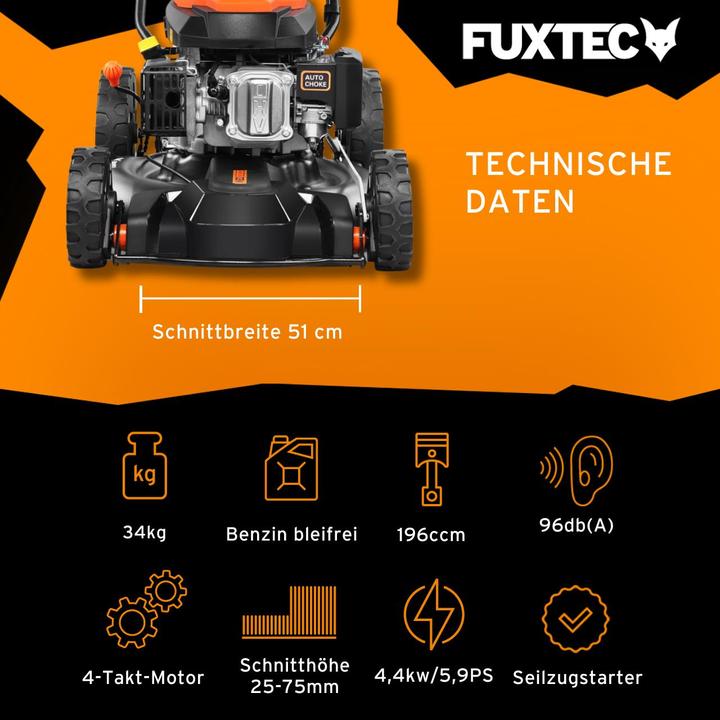 Produktbild Fuxtec Benzin Rasenmäher FX-RM51SA96 Mulchmäher mit Antrieb (Benzinbetrieb)
