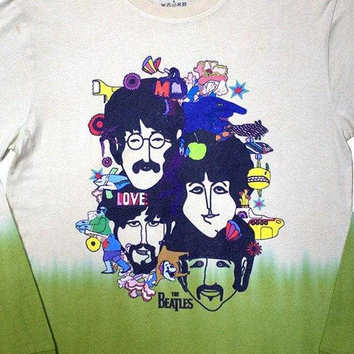 Immagine prodotto The Beatles Maglietta unisex adulto Yellow Submarine Heads Collage lavata a maniche lunghe (L)