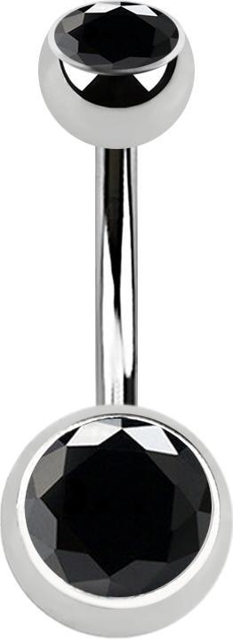 Star Piercing Banane silber mit zwei Kugeln Kristall schwarz (Chirurgenstahl 316L, ohne Messing)