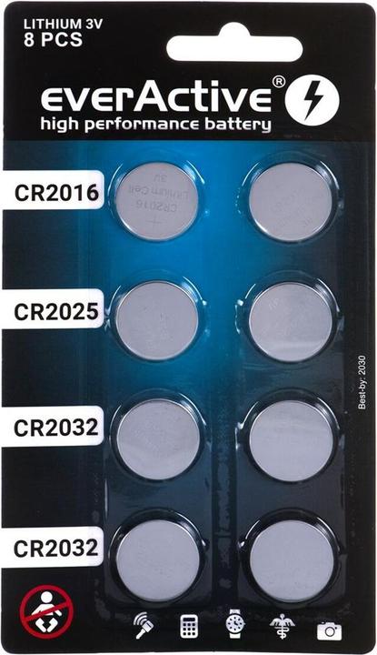 Productafbeelding Everactive LITHIUM BATTERIJ-SET, 4X CR2032, 2X CR2025, 2X CR2016 CRMIX8BL (CRMIX8BL) - Batte (8 Pcs., CR2032, CR2016, CR2025)