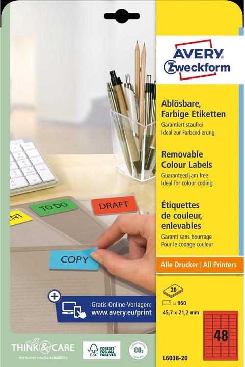 Actual product image Avery Farbige Etiketten, ablösbar
