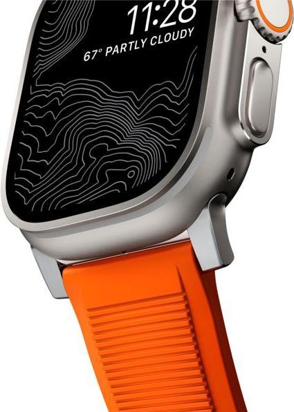 Actual product image Nomad Rugged Strap -ranneke, Apple Watch 49 / 45 / 44 /, oranssi / hopea (45 mm, 44 mm, 42 mm, 49 mm, Tyres)