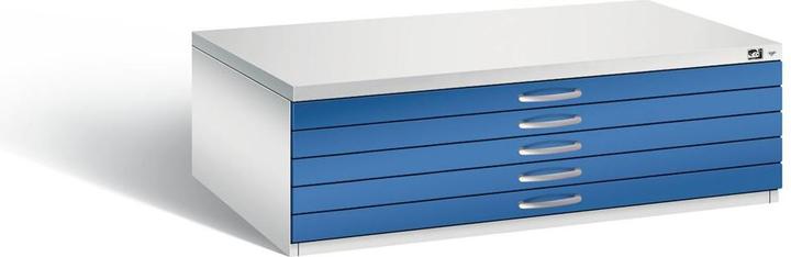 Produktbild C+P Zeichnungsschrank, DIN A0, 5 Schubladen, Höhe 760 mm, lichtgrau / enzianblau