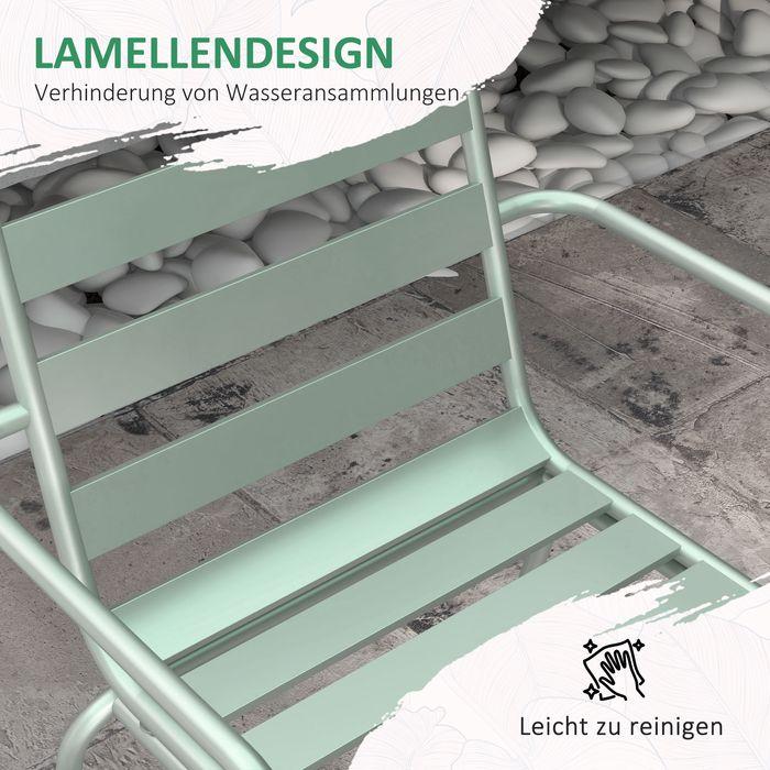 Produktbild Swisshandel24 5 tlg. Sitzgruppe, Gartenmöbel-Set Sitzgarnitur mit 1 Esstisch, 4 stapelbare Stühlen, Stahl, Grün (80 cm)