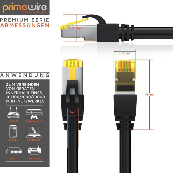 Actual product image Primewire CAT.7 network cable - Ethernet Gigabit Lan cable RJ45 - 10 Gbit/s - patch cable - comp. CAT.6 CAT.8 (S/FTP, PiMF, CAT7, 1 m)
