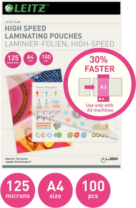 Produktbild Leitz iLAM Heisslaminierfolien Speed, A4 (A3, 100 Stück, 125 µm)