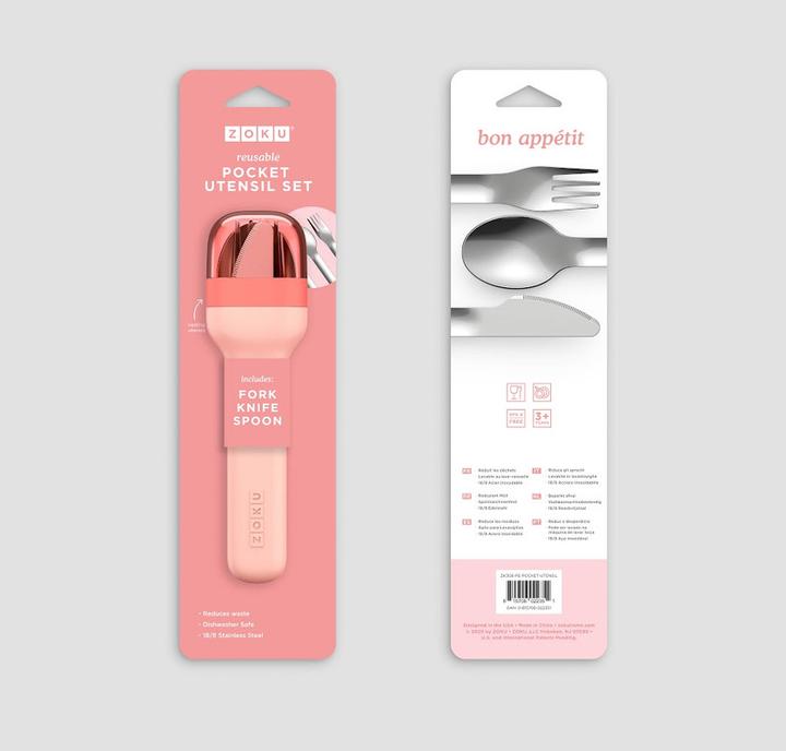 Produktbild ZOKU Besteck-Set To Go, 3-teilig Peach (3 Stück, Besteck Set)