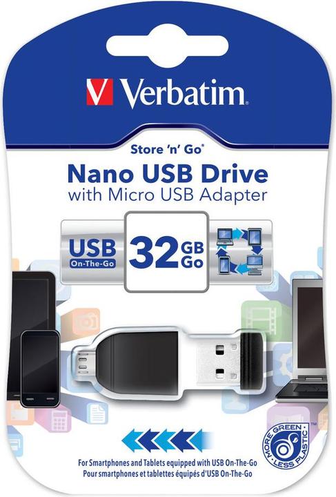 Image du produit Verbatim Nano avec adaptateur OTG (32 Go, USB-A)