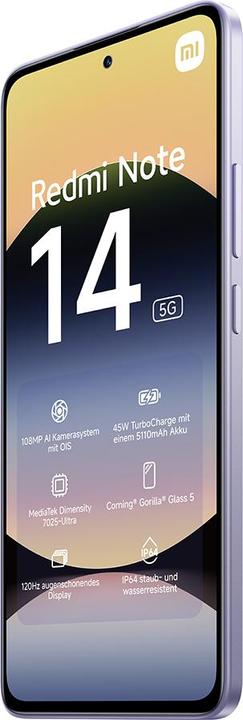 Image du produit Xiaomi Redmi Note 14 (256 Go, Lavender Purple, 6.67", Double SIM, 108 Mpx, 5G)