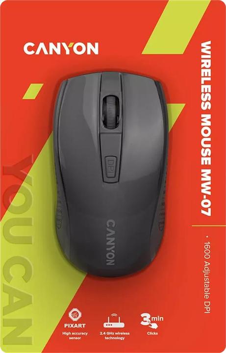 Actual product image Canyon Mouse MW-7 Wireless 4 buttons Pixart Sensor black retail (Wireless)