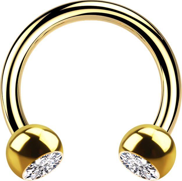 Star Piercing Circular Barbell vergoldet mit zwei Kugeln Kristall silber (ohne Messing, Chirurgenstahl 316L)