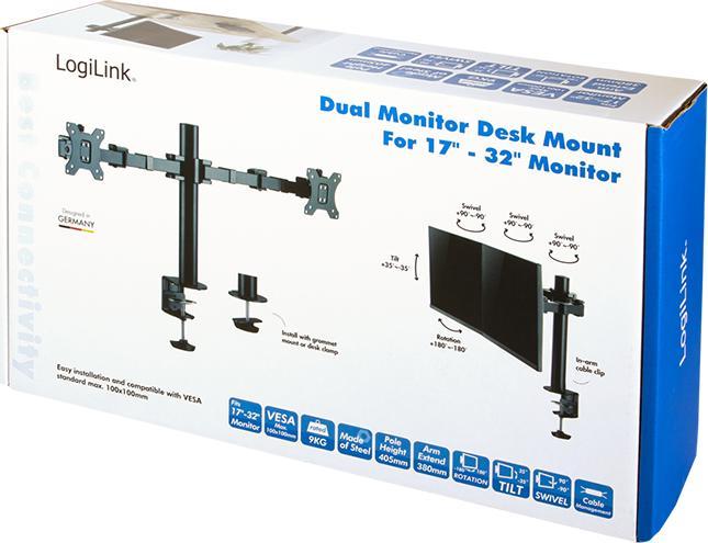 Produktbild LogiLink 2-Fach Monitorhalterung 17 - 32"Ärmlaenge verstellbar (Tisch, 32")