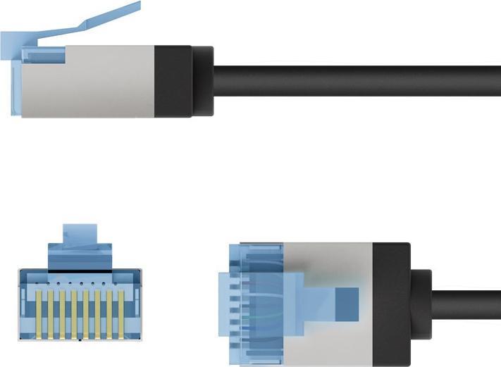 Actual product image Goobay Ultra-flexible CAT 6A patch cable, slim, U/FTP, black (U/FTP, CAT6a, 0.25 m)