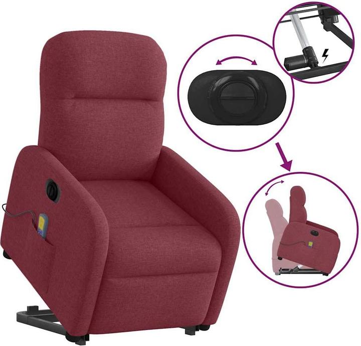 Immagine prodotto VidaXL Poltrona massaggiante elettrica con ausilio per l'assistenza in piedi in tessuto rosso vino