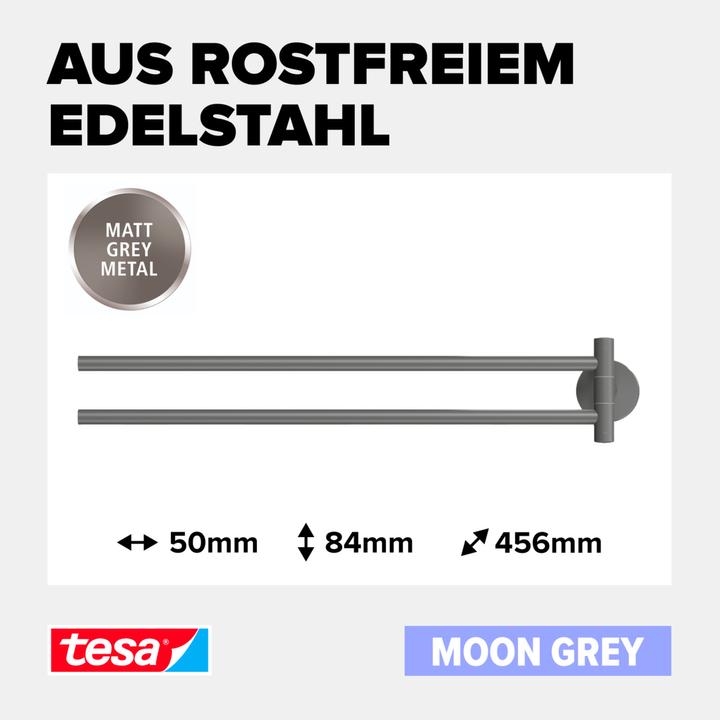 Image du produit tesa MOON GREY Porte-serviettes à deux bras avec solution adhésive sans perçage