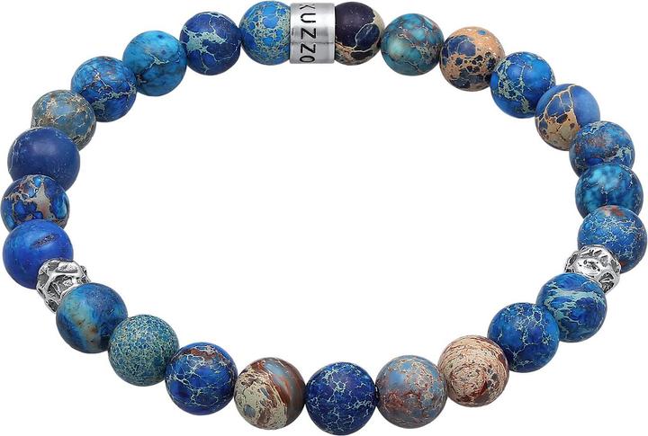 Kuzzoi Armband Herren Achat Perlen Blau Beads 925 Silber (21 cm, Plastik, 925er Sterling Silber, Achat)
