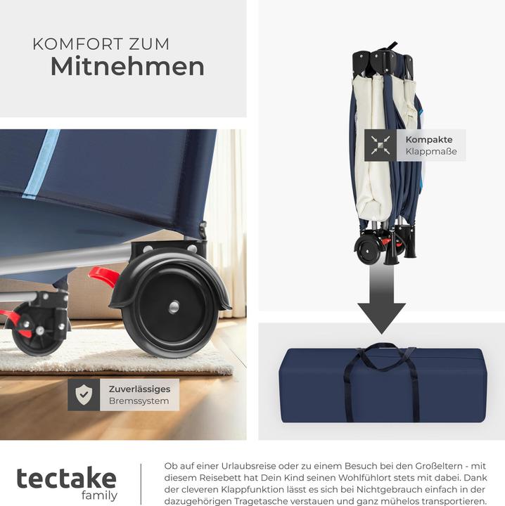 Produktbild tectake Kinderreisebett Hund mit Wickelauflage und Transporttasche